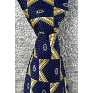 Robert Talbott Best Of Class Silk Tie Navy Blue Gold Geometric Wide 4" Vintage